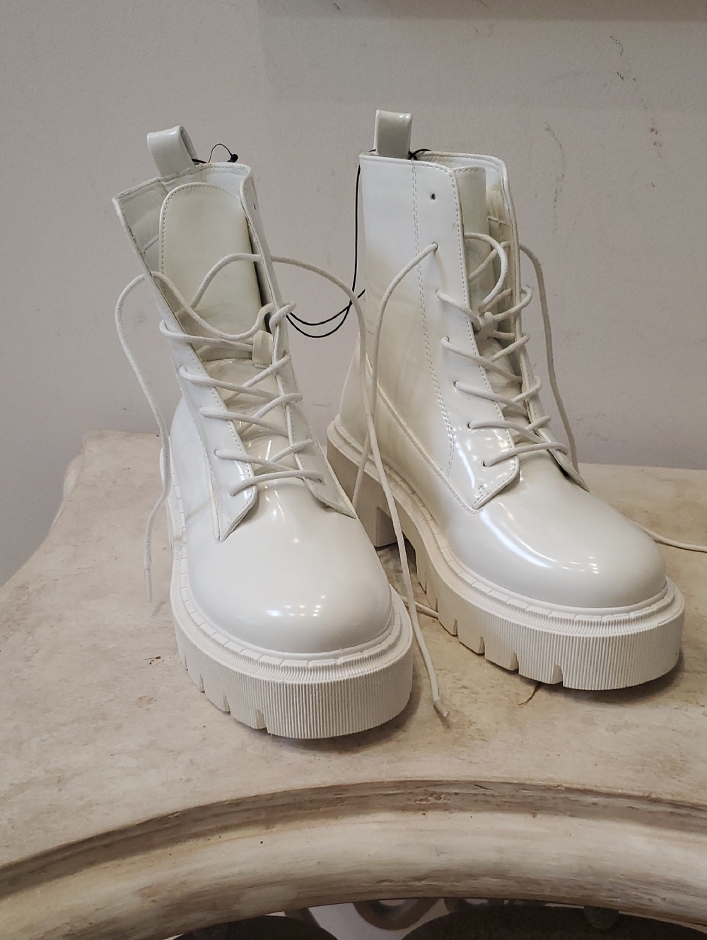 Chunky White Lace-Up Platform Boots